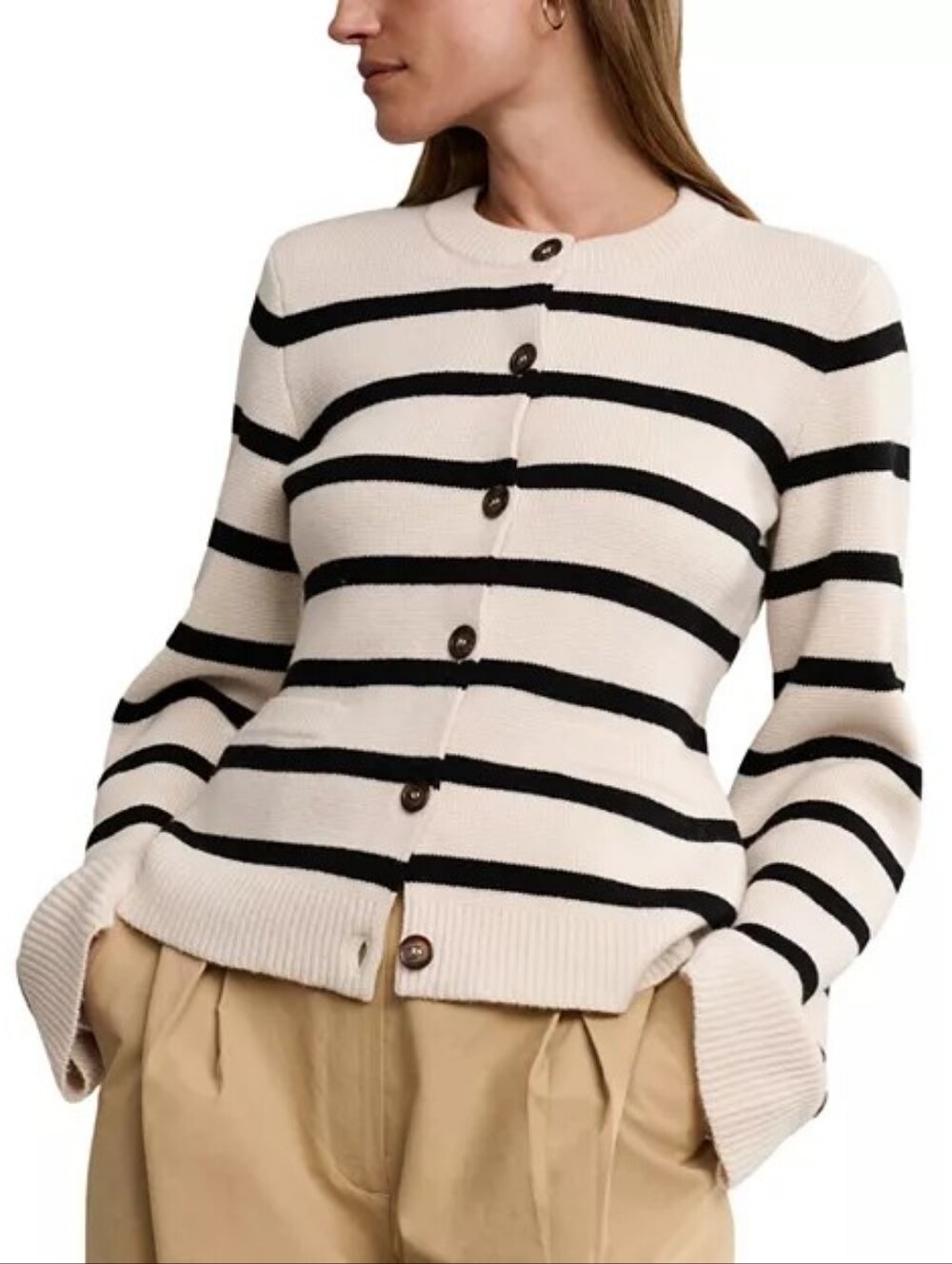 Jenni Kayne Cooper Wool Blend Crewneck Cardigan Sweater XL Ivory/Black NWT